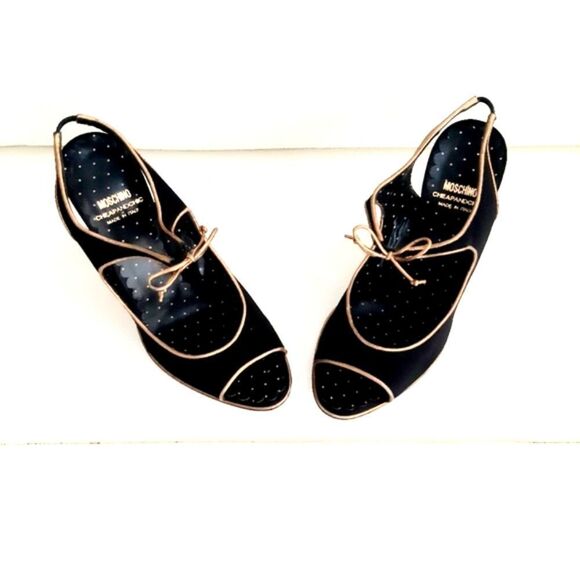 Moschino Authentic CheapandChic Slingback Open toes Heels Gold Trim Sz 7 - Picture 2 of 11